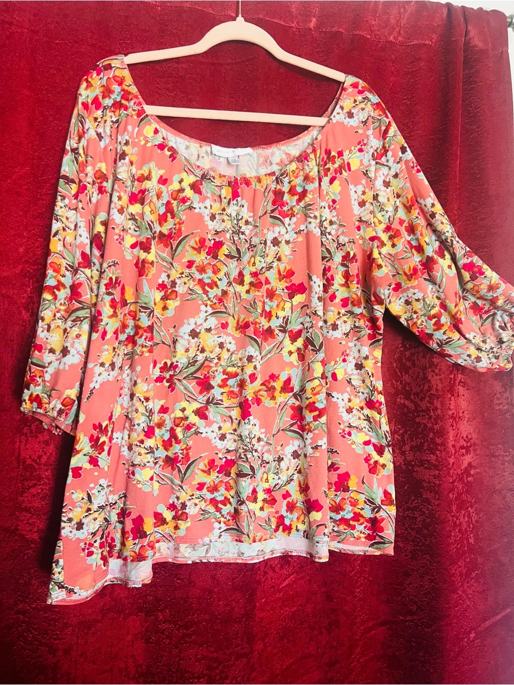 Star Vixen Coral Floral 3/4 Sleeve Blouse Plus Size 3X